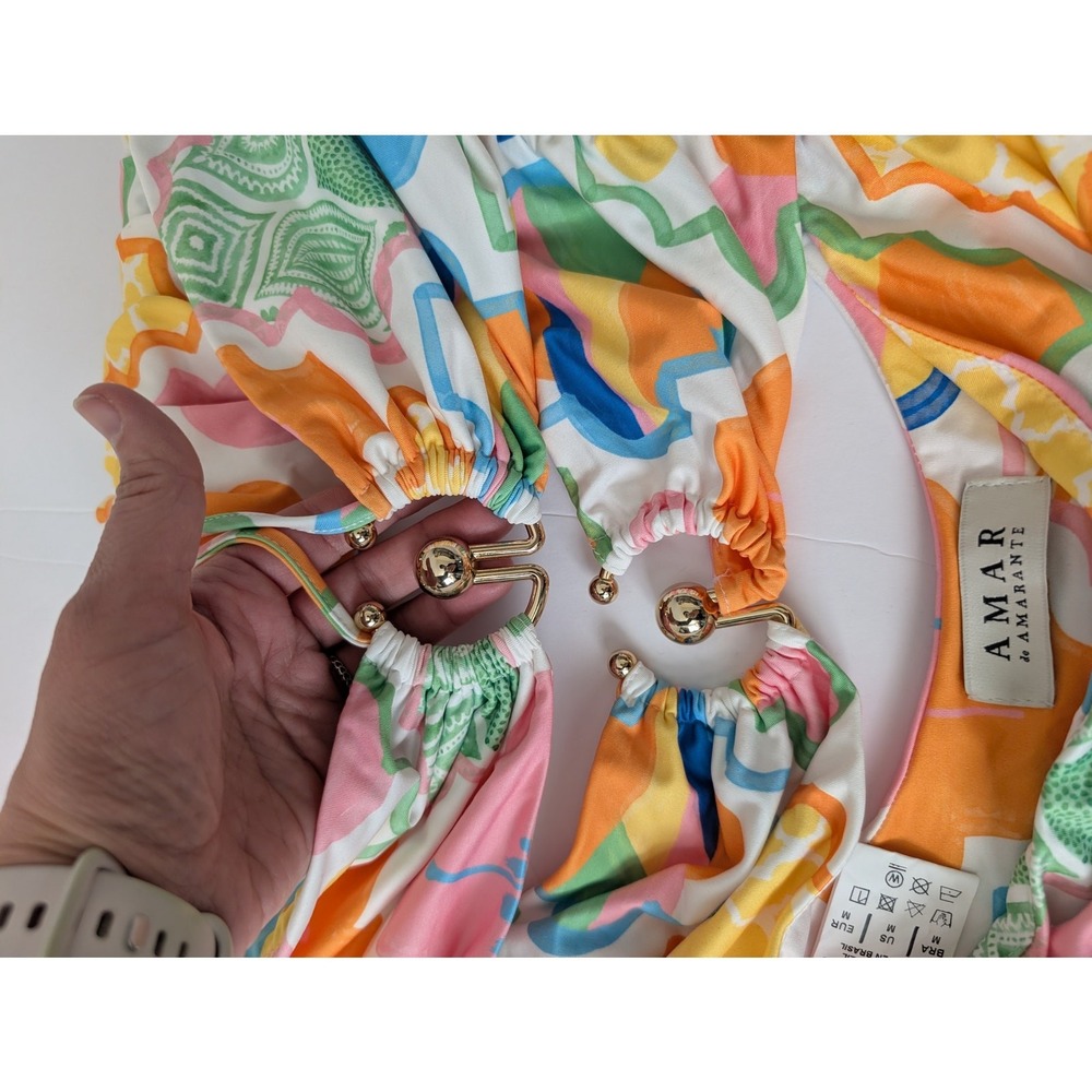 Amar By Amarante One-Piece Swimsuit Size Medium Colorful Cut Out Brazil Beachy - Picture 8 of 13